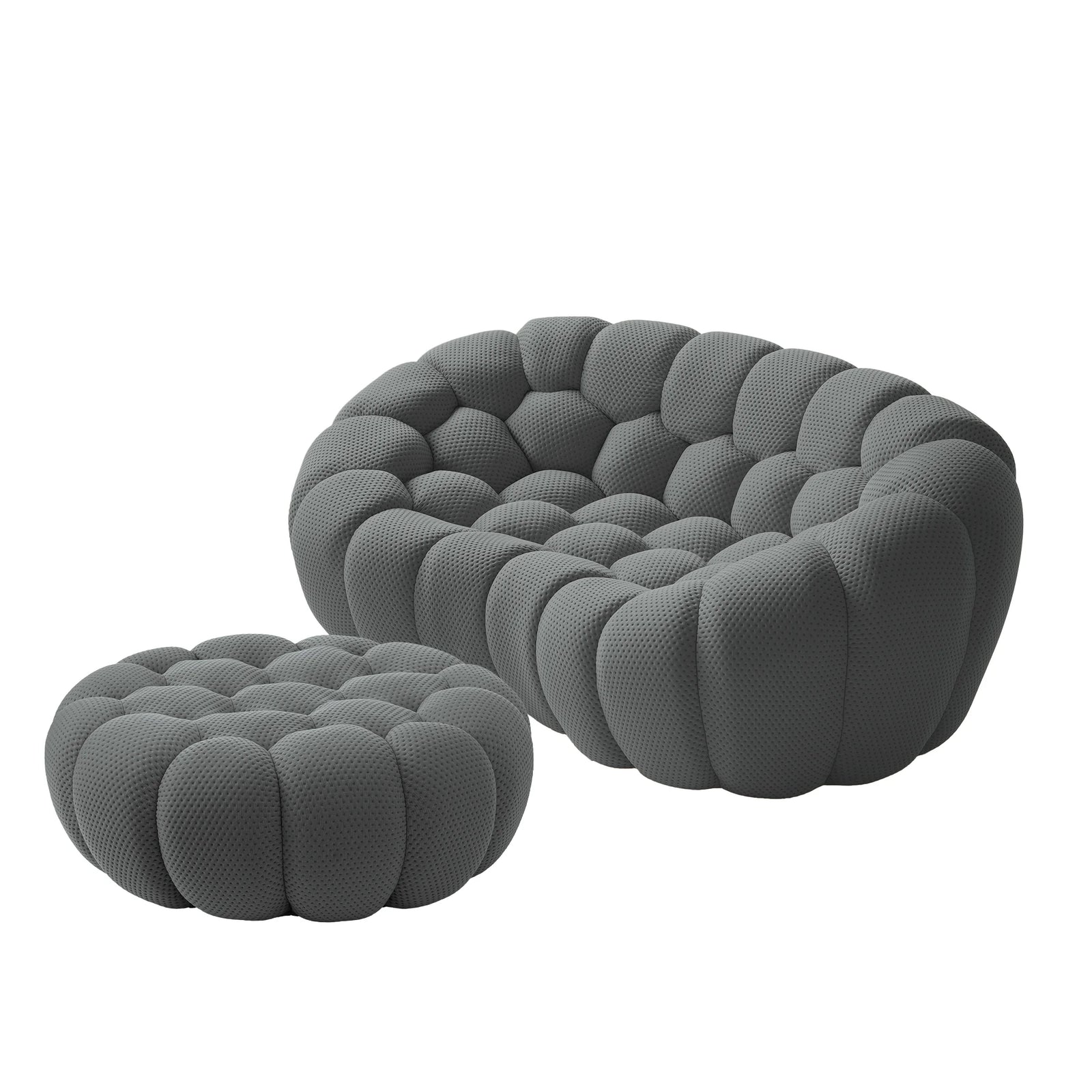 Essential 2-Seater grey 3D-Knitted Fabric Chaise Sectionals | 2-Piece (includes 1 Ottoman), 3D-Knitted Fabric, Compact Design