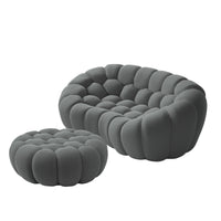 Sofás Essential Arc Boneless | Chaise longue seccional de dos piezas en tejido de punto 3D gris, con 1 otomana