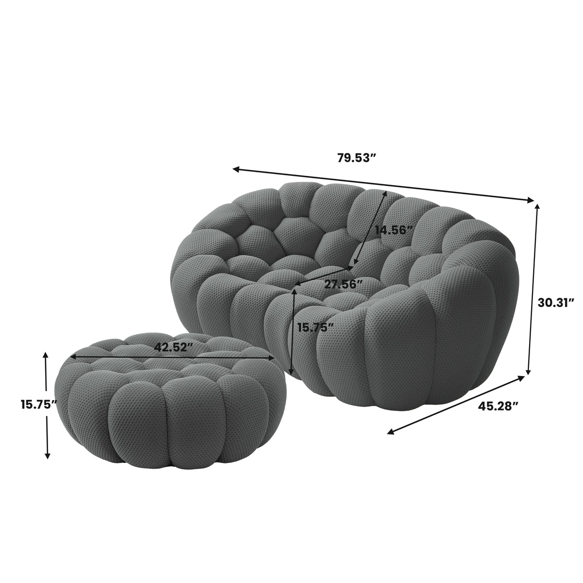 Essential 2-Seater grey 3D-Knitted Fabric Chaise Sectionals | 2-Piece (includes 1 Ottoman), 3D-Knitted Fabric, Compact Design