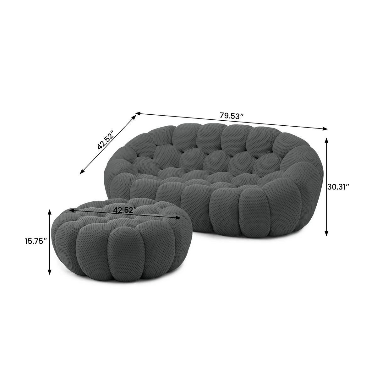 Seccionales Chaiselongue Esenciales de 2 plazas de Tela Tejida en 3D Gris | 2 Piezas (incluye 1 otomana), Tela Tejida en 3D, Diseño Compacto