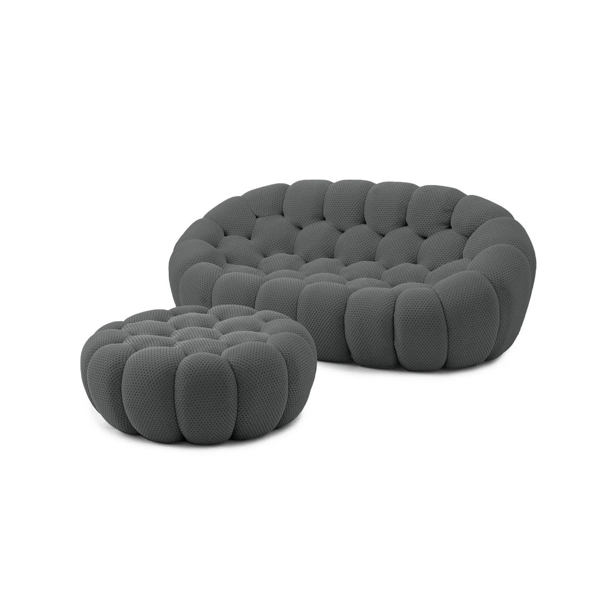 Seccionales Chaiselongue Esenciales de 2 plazas de Tela Tejida en 3D Gris | 2 Piezas (incluye 1 otomana), Tela Tejida en 3D, Diseño Compacto