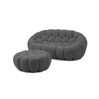 Essential Armless Floor Sofas | 2-Piece 3D Knitted Fabric Grey Chaise Sectionals 2-Seater With 1 Ottoman