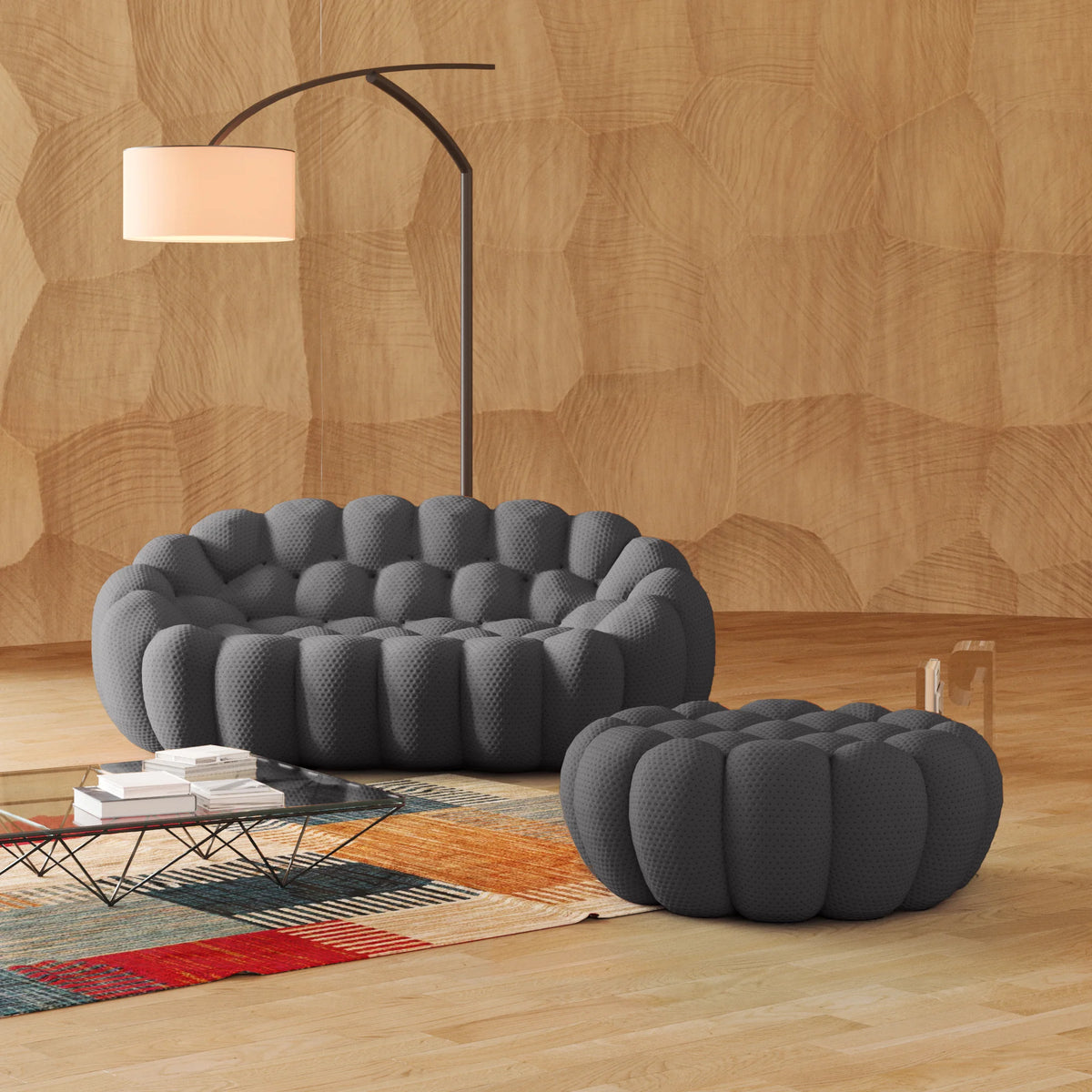 Seccionales Chaiselongue Esenciales de 2 plazas de Tela Tejida en 3D Gris | 2 Piezas (incluye 1 otomana), Tela Tejida en 3D, Diseño Compacto