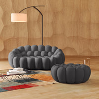 Essential Armless Floor Sofas | 2-Piece 3D Knitted Fabric Grey Chaise Sectionals 2-Seater With 1 Ottoman