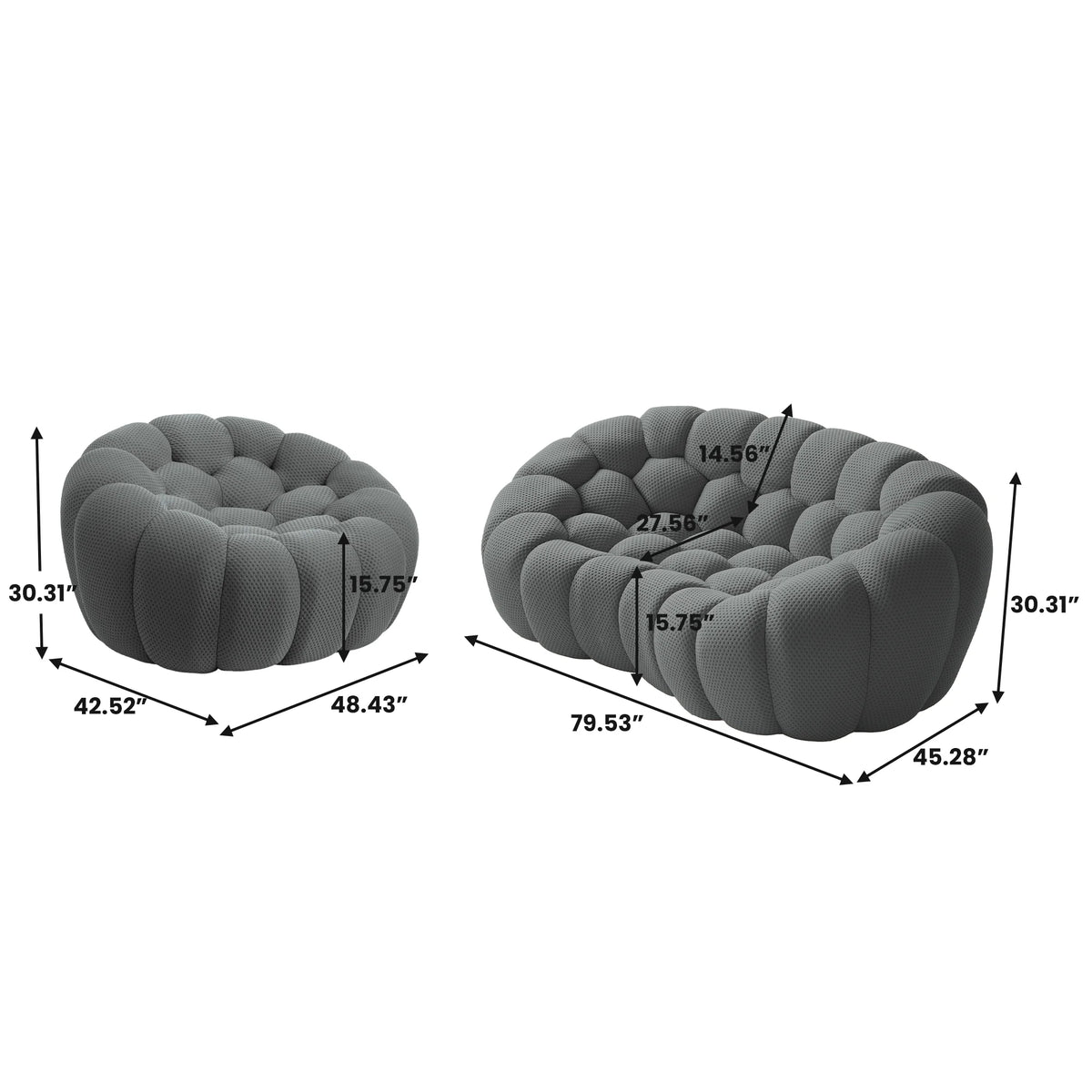 Essential 3-Seater grey 3D-Knitted Fabric L-Shaped Sectionals | 2-Piece, 3D-Knitted Fabric, Compact Design