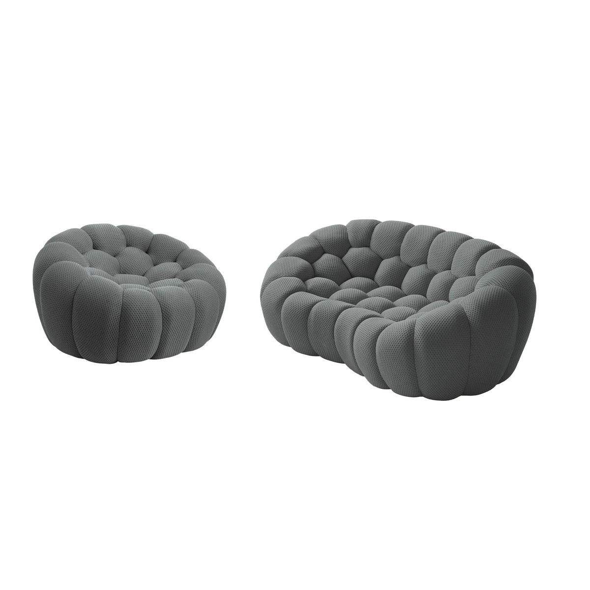 Essential 3-Seater grey 3D-Knitted Fabric L-Shaped Sectionals | 2-Piece, 3D-Knitted Fabric, Compact Design