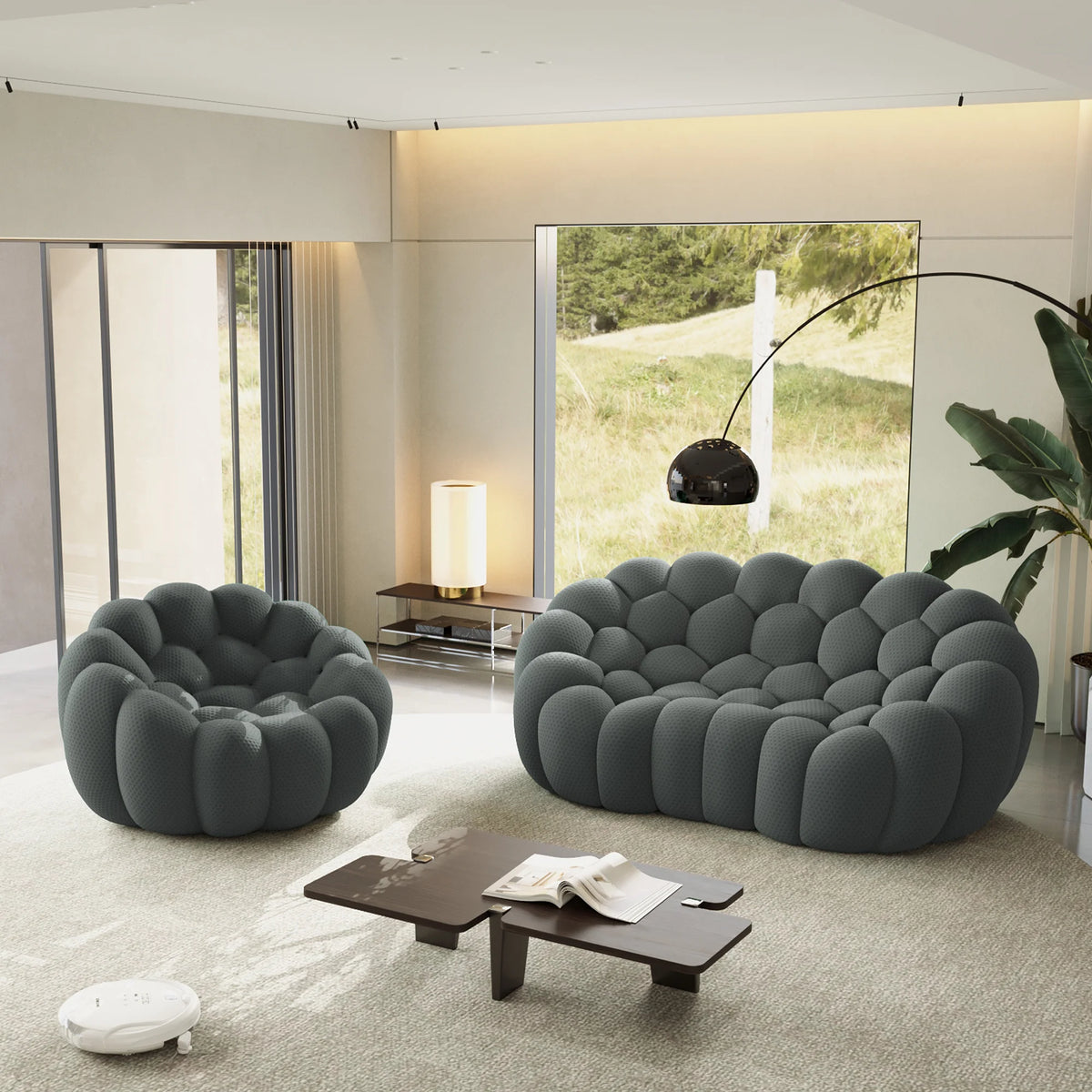 Essential 3-Seater grey 3D-Knitted Fabric L-Shaped Sectionals | 2-Piece, 3D-Knitted Fabric, Compact Design