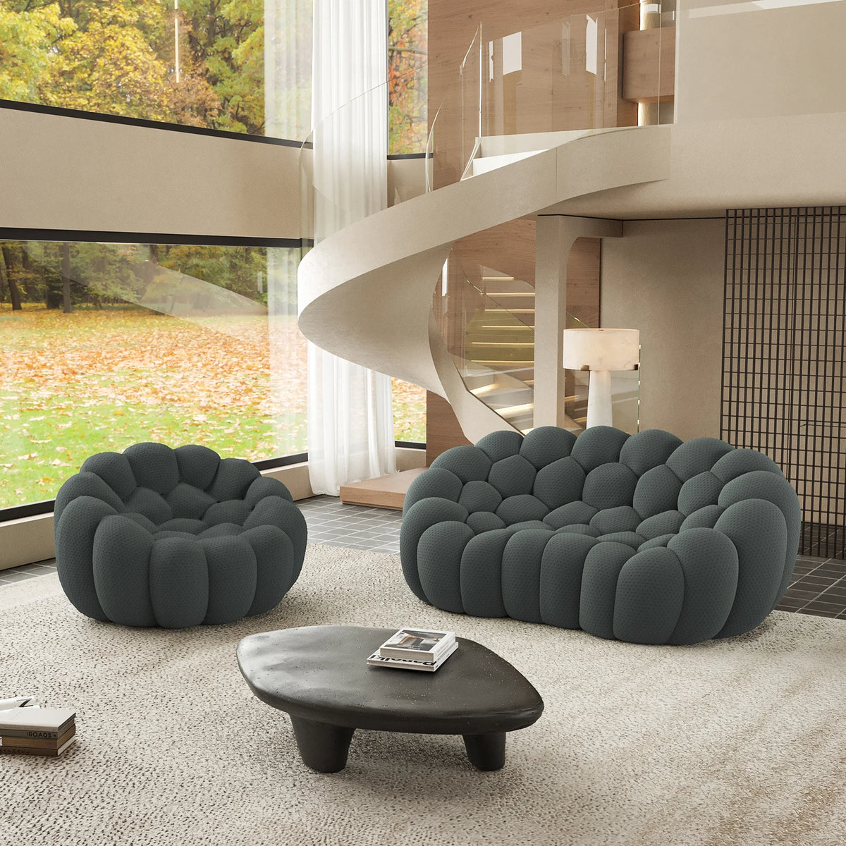 Essential 3-Seater grey 3D-Knitted Fabric L-Shaped Sectionals | 2-Piece, 3D-Knitted Fabric, Compact Design