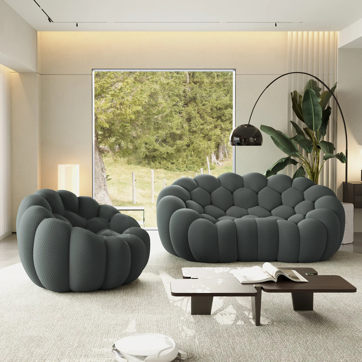 Essential 3-Seater grey 3D-Knitted Fabric L-Shaped Sectionals | 2-Piece, 3D-Knitted Fabric, Compact Design