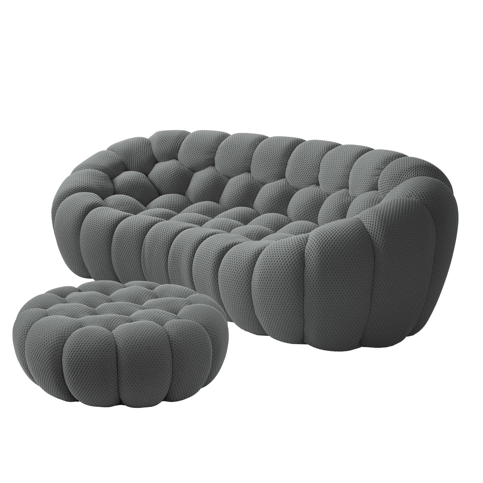 Essential 3-Seater grey 3D-Knitted Fabric L-Shaped Sectionals | 2-Piece (includes 1 Ottoman), 3D-Knitted Fabric, Apartment Friendly