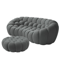 Sofás Essential Arc Boneless | Seccionales de 2 piezas en forma de L, de tejido de punto 3D, color gris, con 1 otomana