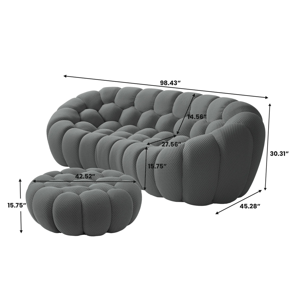 Sofás Essential Arc Boneless | Seccionales de 2 piezas en forma de L, de tejido de punto 3D, color gris, con 1 otomana