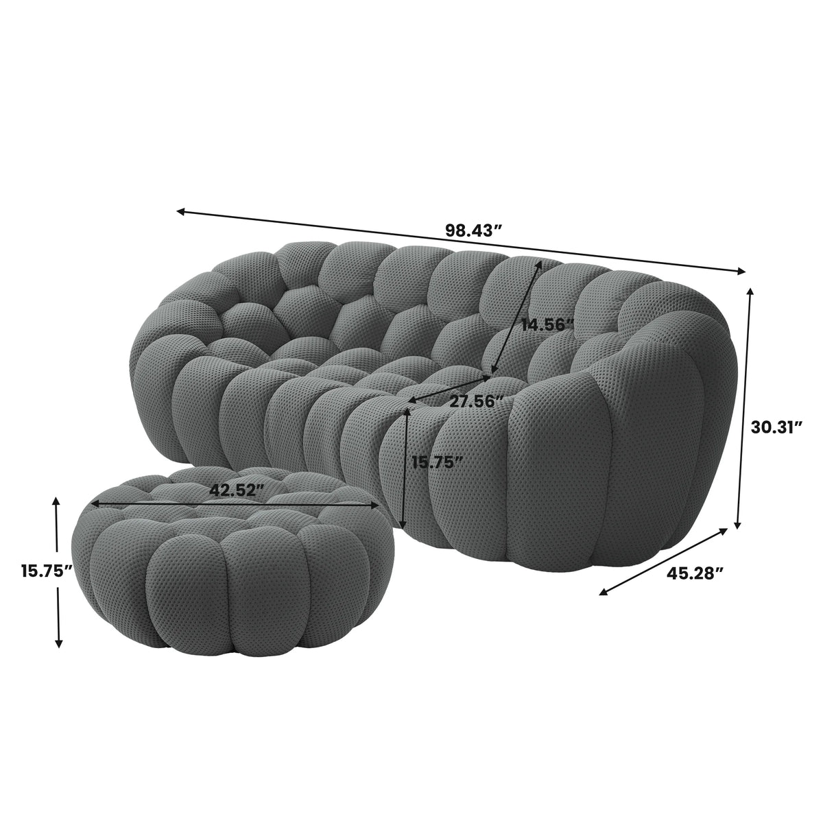 Essential 3-Seater grey 3D-Knitted Fabric L-Shaped Sectionals | 2-Piece (includes 1 Ottoman), 3D-Knitted Fabric, Apartment Friendly