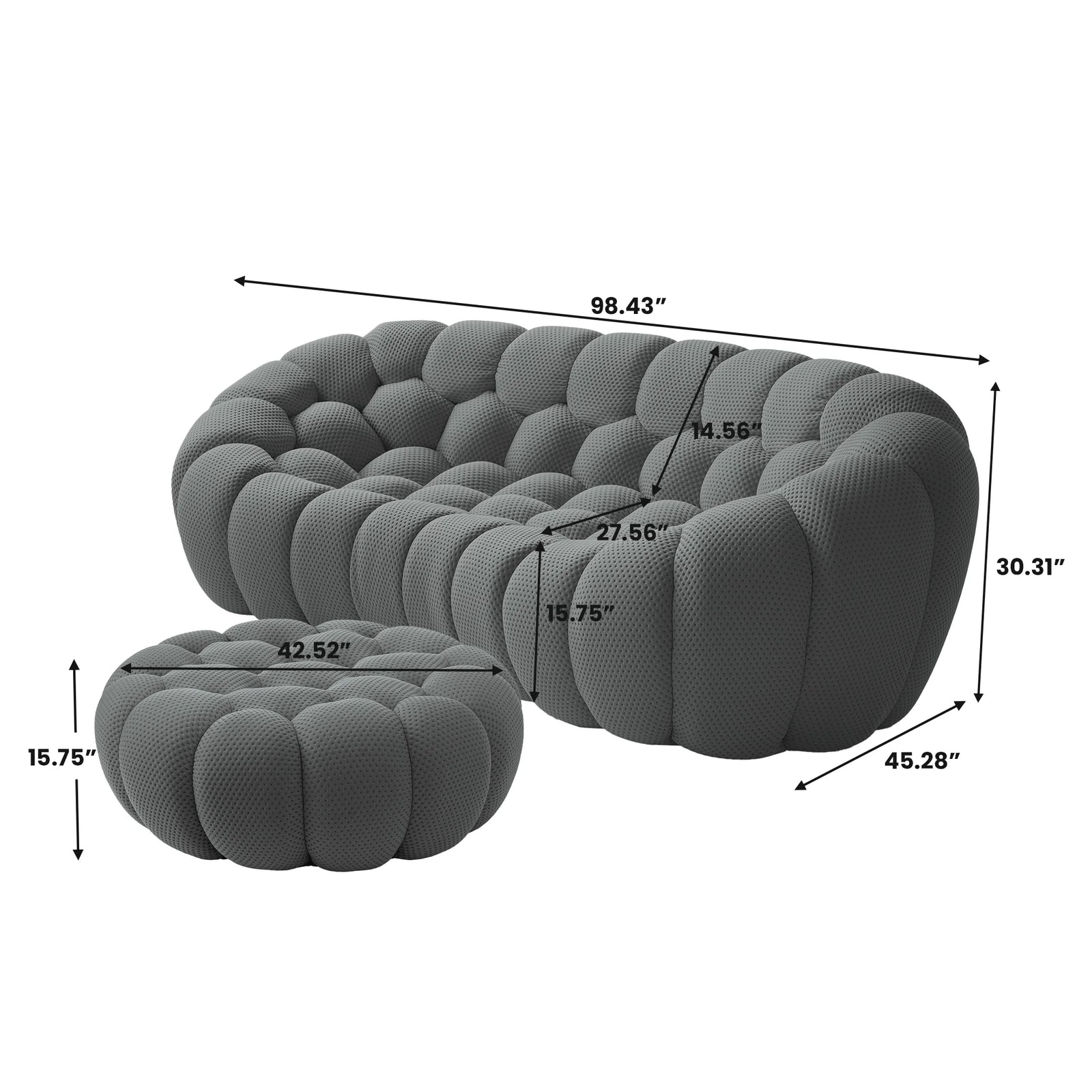Essential 3-Seater grey 3D-Knitted Fabric L-Shaped Sectionals | 2-Piece (includes 1 Ottoman), 3D-Knitted Fabric, Apartment Friendly