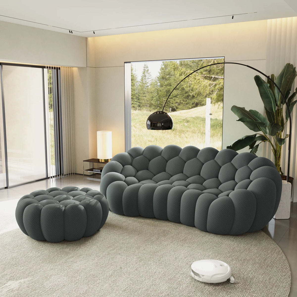 Essential 3-Seater grey 3D-Knitted Fabric L-Shaped Sectionals | 2-Piece (includes 1 Ottoman), 3D-Knitted Fabric, Apartment Friendly