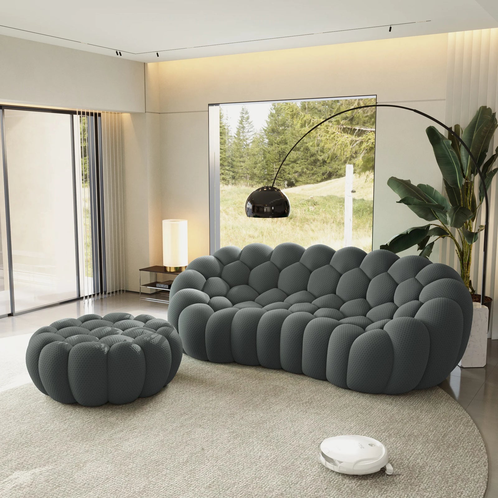 Essential 3-Seater grey 3D-Knitted Fabric L-Shaped Sectionals | 2-Piece (includes 1 Ottoman), 3D-Knitted Fabric, Apartment Friendly