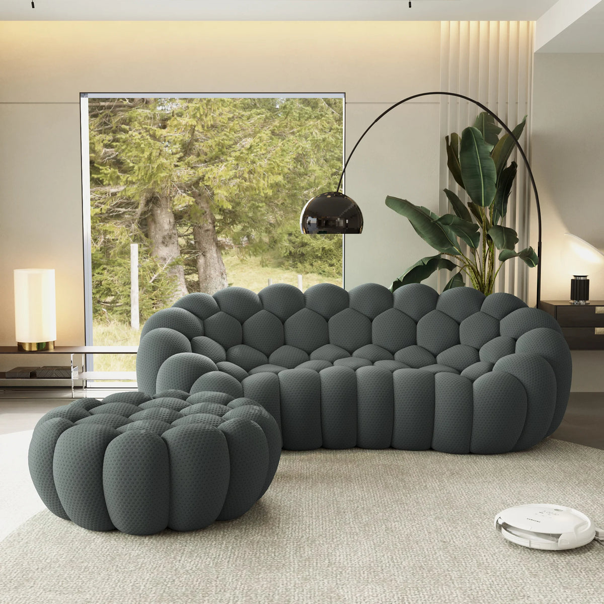 Essential 3-Seater grey 3D-Knitted Fabric L-Shaped Sectionals | 2-Piece (includes 1 Ottoman), 3D-Knitted Fabric, Apartment Friendly