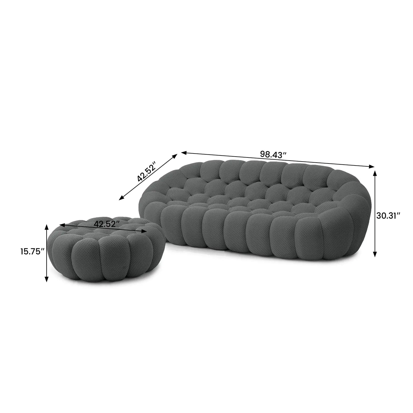 Essential Armless Floor Sofas | 2-Piece 3D Knitted Fabric Grey L-Shaped Sectionals 3-Seater With 1 Ottoman