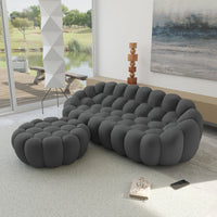 Essential Armless Floor Sofas | 2-Piece 3D Knitted Fabric Grey L-Shaped Sectionals 3-Seater With 1 Ottoman