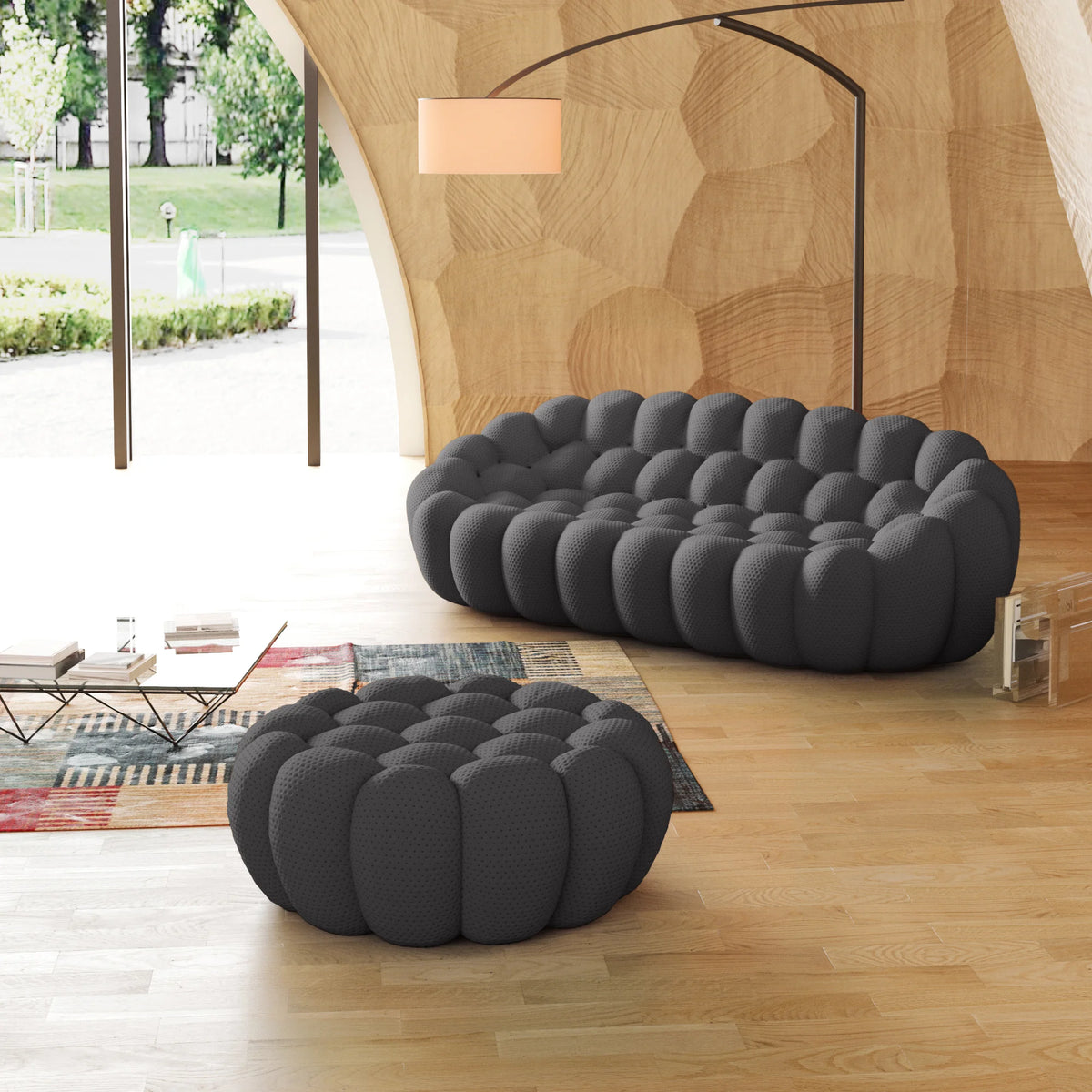 Sofá seccional esencial en forma de L de 3 plazas, tela tejida 3D gris | 2 piezas (incluye 1 otomana), tela tejida 3D, ideal para apartamentos