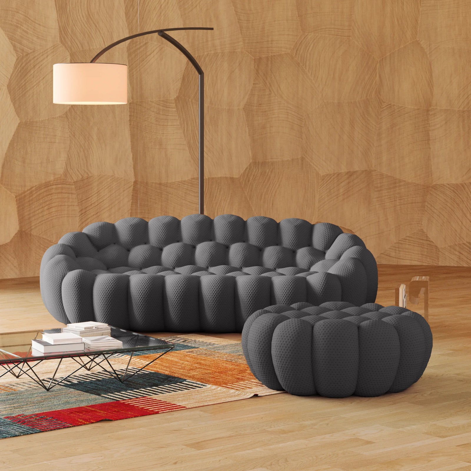 Essential 3-Seater grey 3D-Knitted Fabric L-Shaped Sectionals | 2-Piece (includes 1 Ottoman), 3D-Knitted Fabric, Apartment Friendly