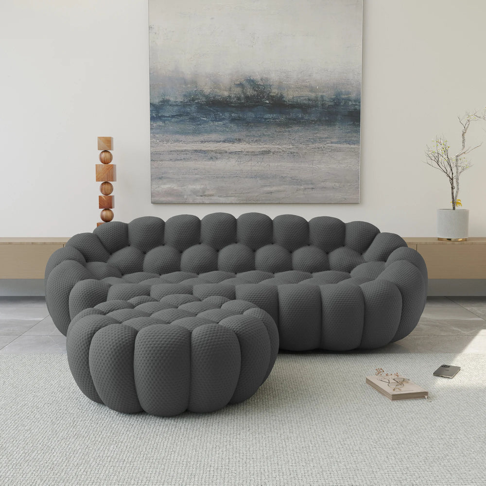 Essential Armless Floor Sofas | 2-Piece 3D Knitted Fabric Grey L-Shaped Sectionals 3-Seater With 1 Ottoman