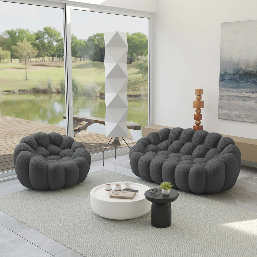 Essential Armless Floor Sofas | 2-Piece 3D Knitted Fabric Grey L-Shaped Sectionals 3-Seater
