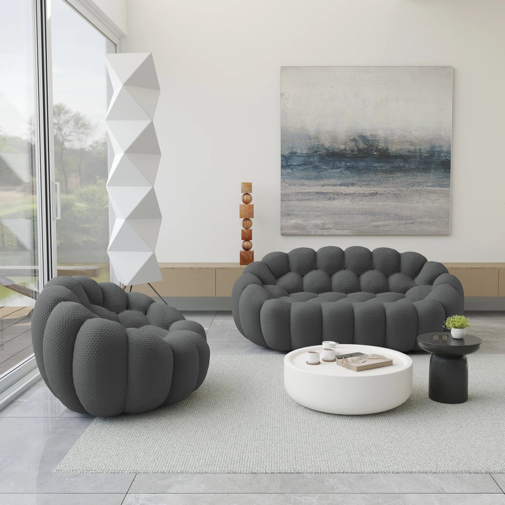 Essential Armless Floor Sofas | 2-Piece 3D Knitted Fabric Grey L-Shaped Sectionals 3-Seater