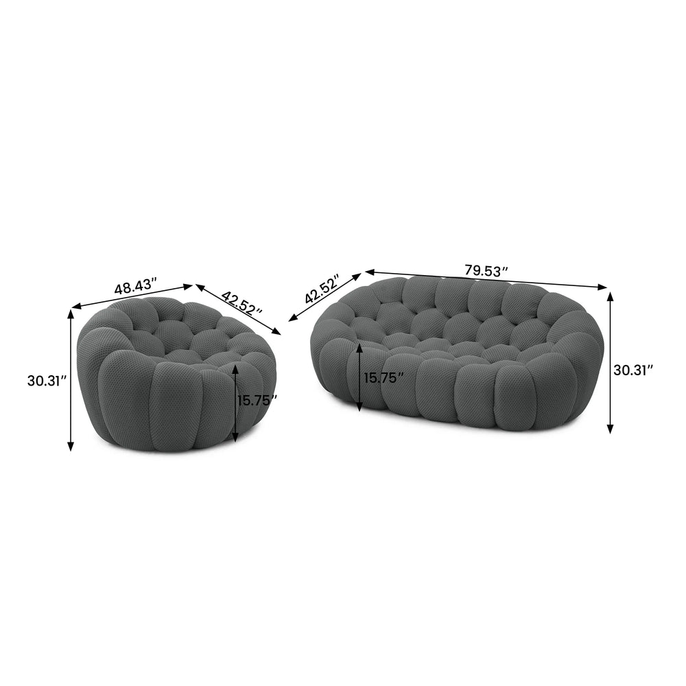 Essential Armless Floor Sofas | 2-Piece 3D Knitted Fabric Grey L-Shaped Sectionals 3-Seater