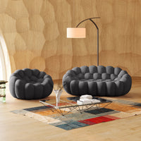 Essential Armless Floor Sofas | 2-Piece 3D Knitted Fabric Grey L-Shaped Sectionals 3-Seater