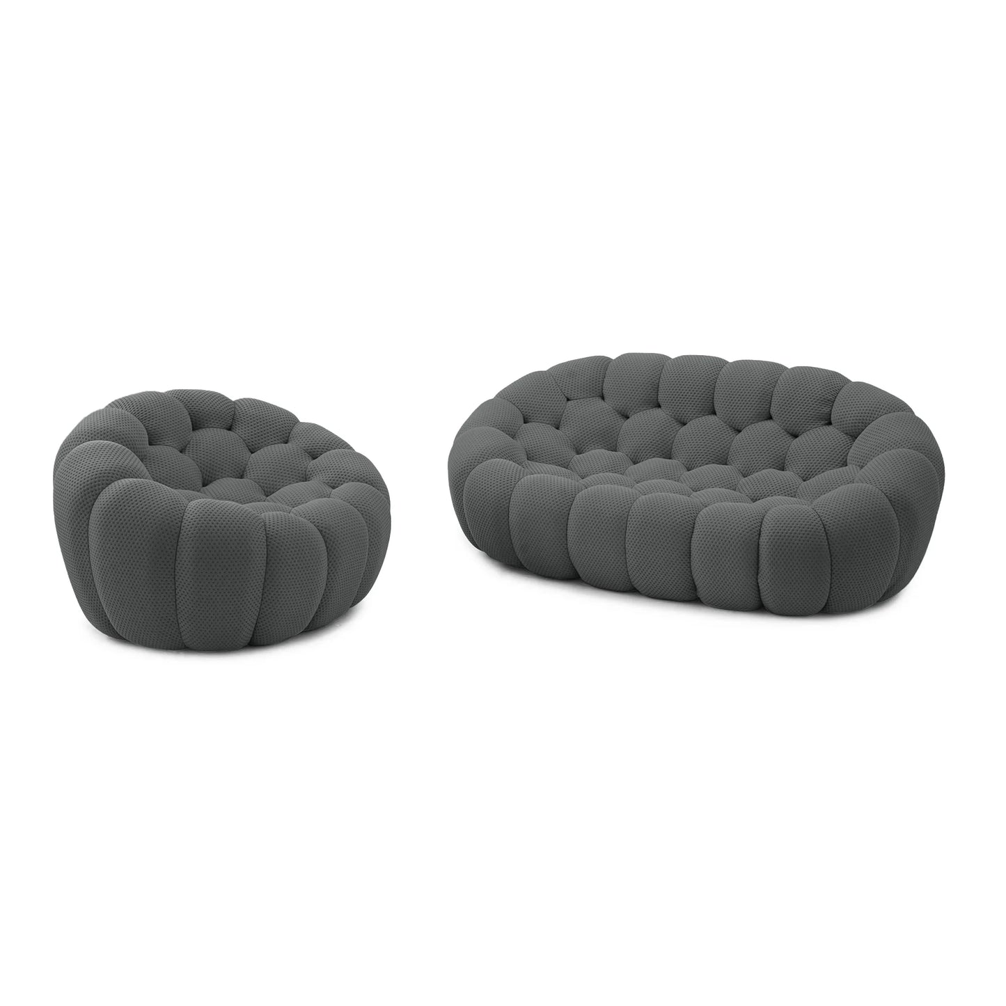 Essential Armless Floor Sofas | 2-Piece 3D Knitted Fabric Grey L-Shaped Sectionals 3-Seater