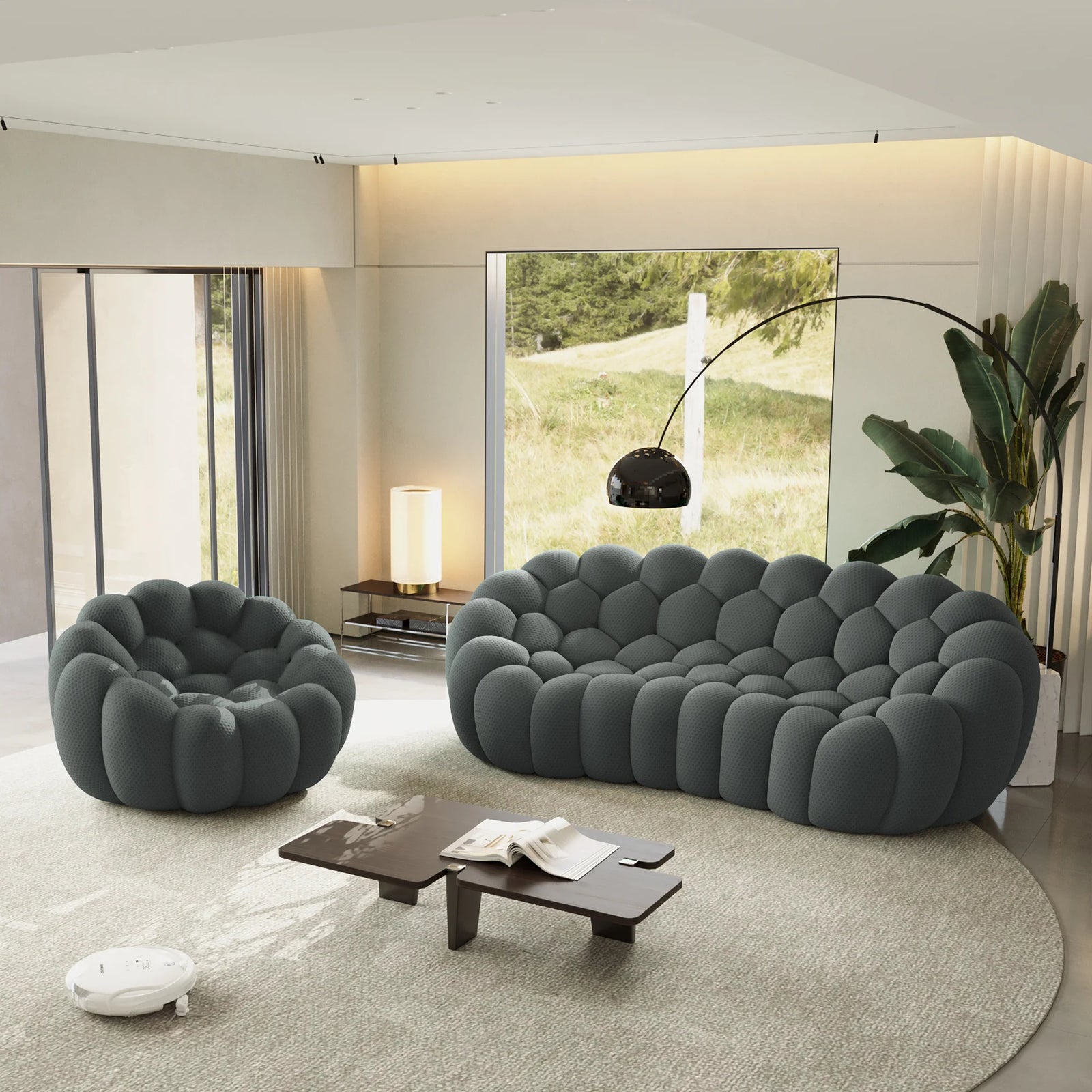 Essential 4-Seater grey 3D-Knitted Fabric L-Shaped Sectionals | 2-Piece, 3D-Knitted Fabric, Apartment Friendly