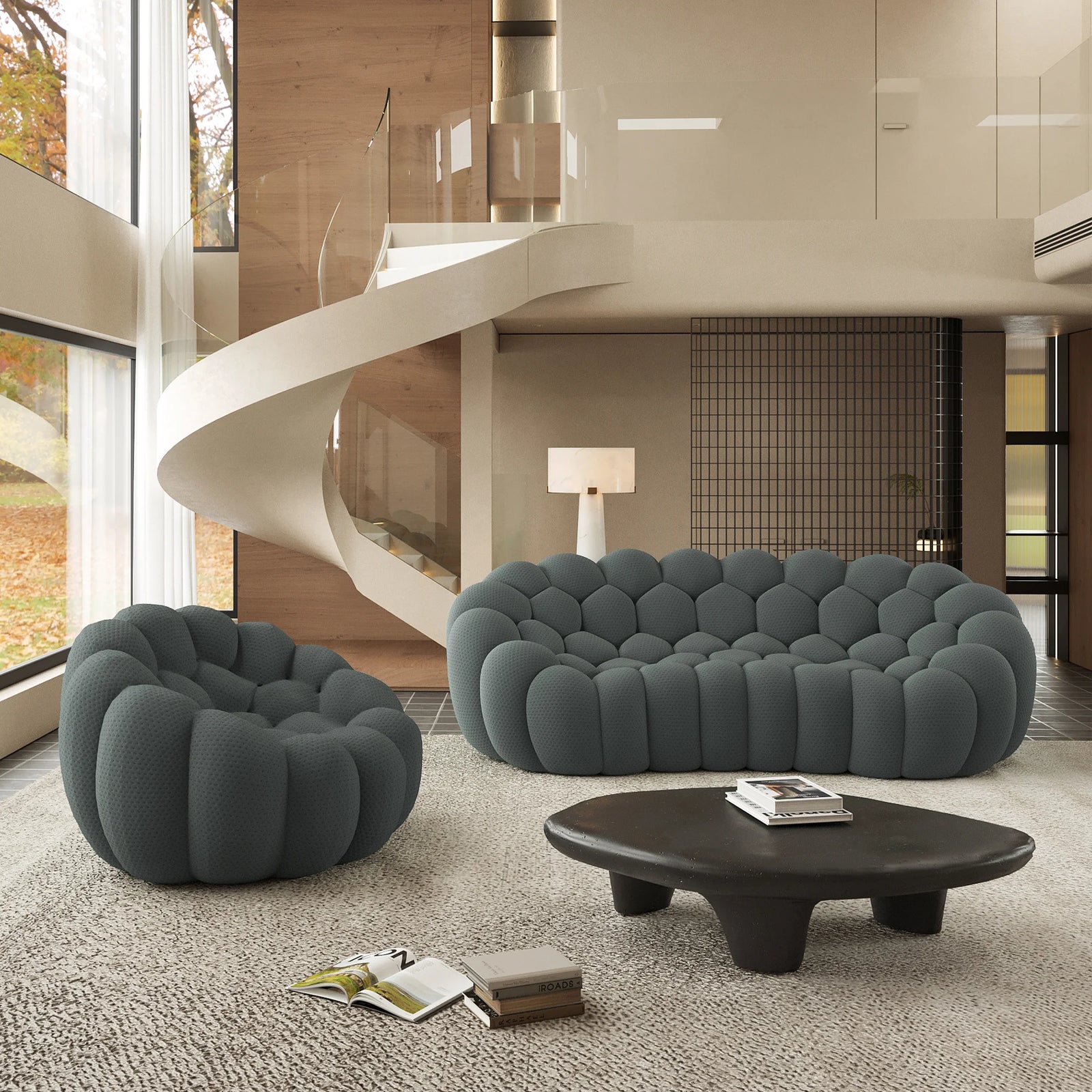 Essential 4-Seater grey 3D-Knitted Fabric L-Shaped Sectionals | 2-Piece, 3D-Knitted Fabric, Apartment Friendly