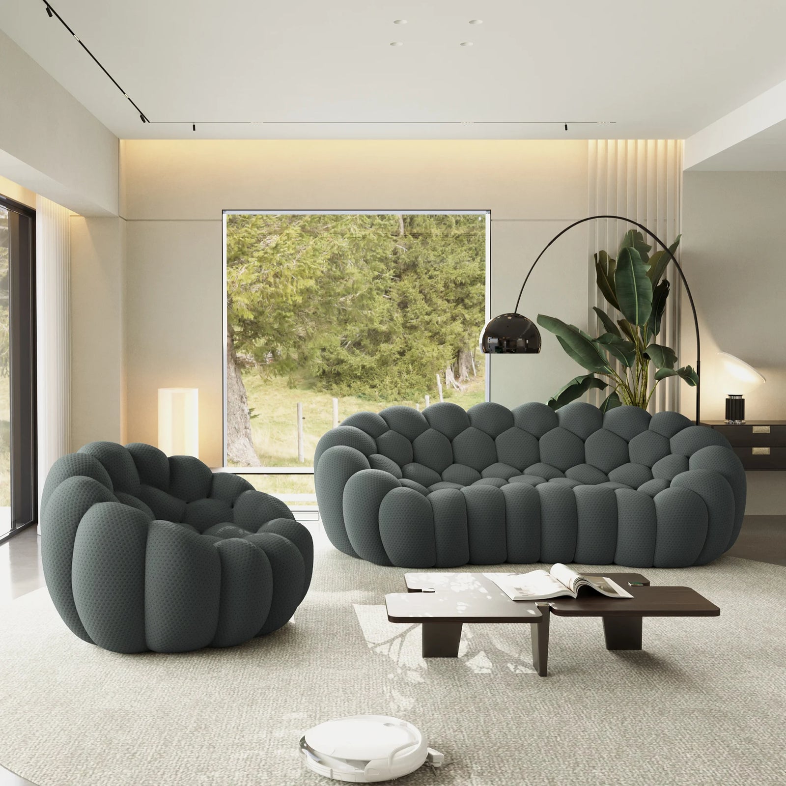 Essential 4-Seater grey 3D-Knitted Fabric L-Shaped Sectionals | 2-Piece, 3D-Knitted Fabric, Apartment Friendly