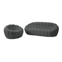 Essential Armless Floor Sofas | 2-Piece 3D Knitted Fabric Grey L-Shaped Sectionals 4-Seater