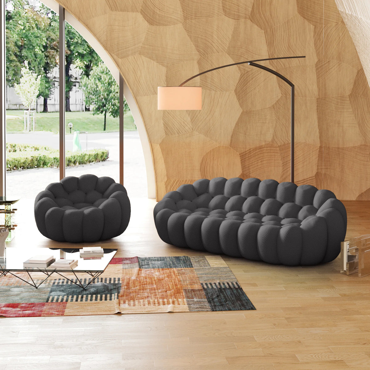Essential 4-Seater grey 3D-Knitted Fabric L-Shaped Sectionals | 2-Piece, 3D-Knitted Fabric, Compact Design
