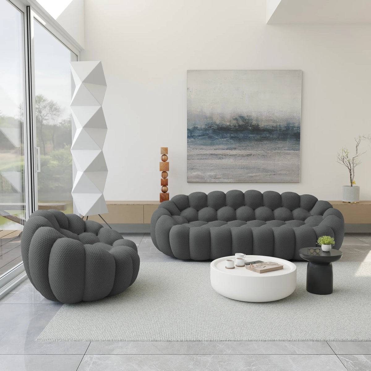 Essential 4-Seater grey 3D-Knitted Fabric L-Shaped Sectionals | 2-Piece, 3D-Knitted Fabric, Compact Design