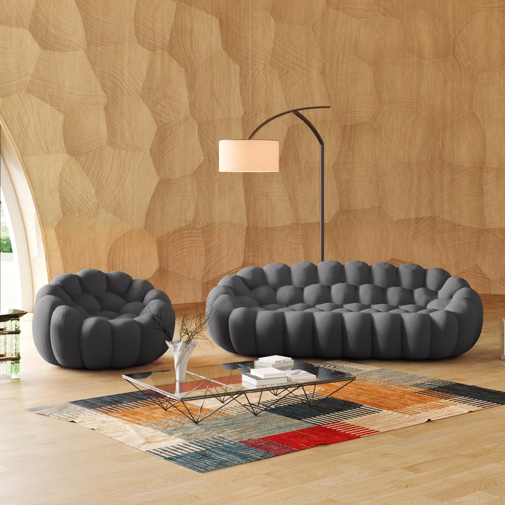 Essential Armless Floor Sofas | 2-Piece 3D Knitted Fabric Grey L-Shaped Sectionals 4-Seater