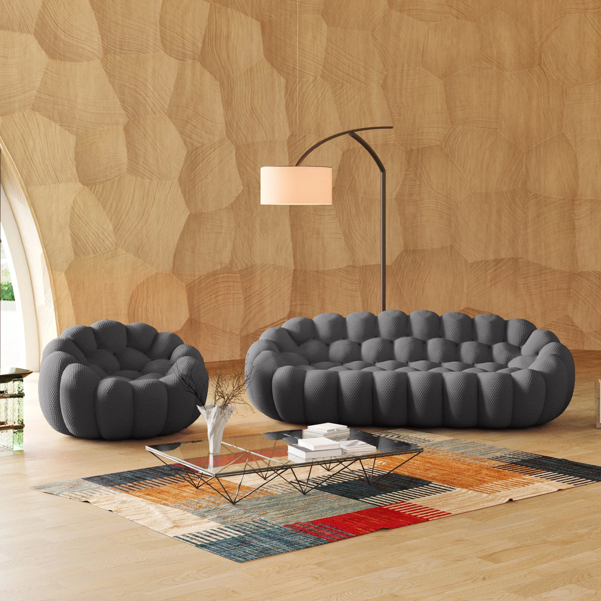 Essential 4-Seater grey 3D-Knitted Fabric L-Shaped Sectionals | 2-Piece, 3D-Knitted Fabric, Compact Design