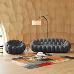 Essential Armless Floor Sofas | 2-Piece 3D Knitted Fabric Grey L-Shaped Sectionals 4-Seater