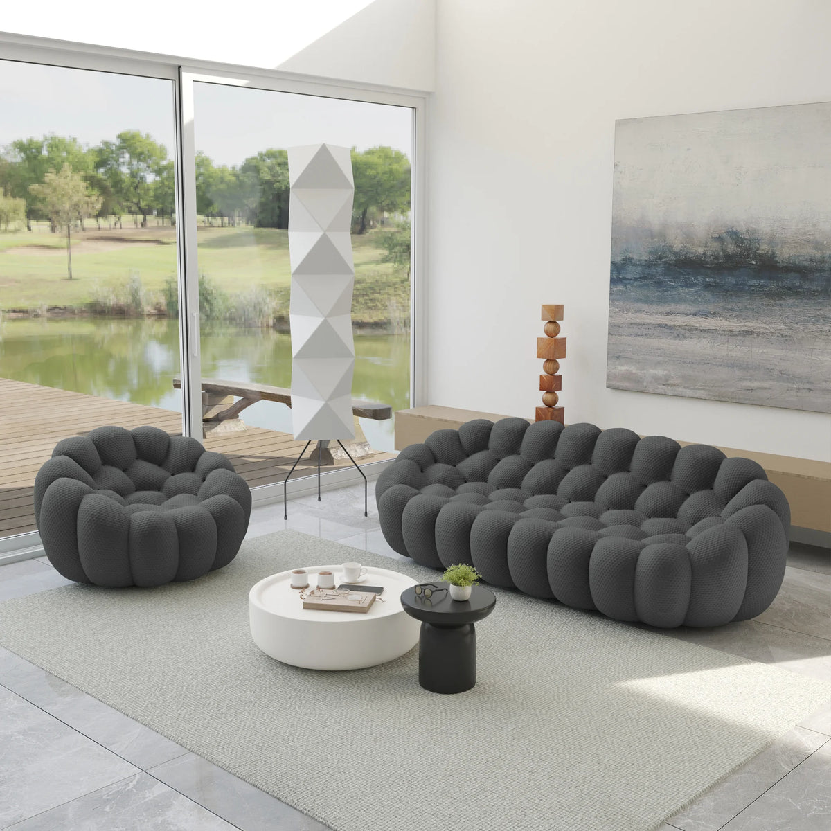 Essential 4-Seater grey 3D-Knitted Fabric L-Shaped Sectionals | 2-Piece, 3D-Knitted Fabric, Compact Design