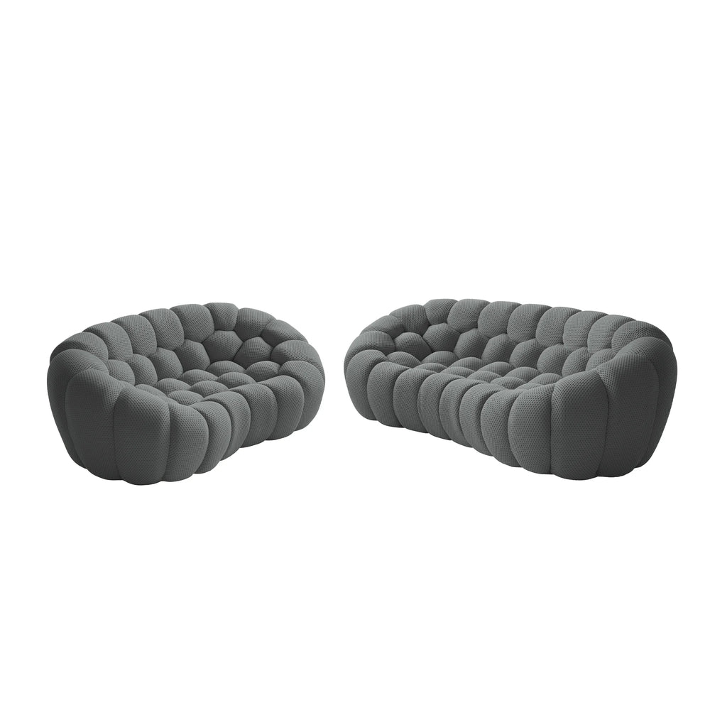 Sofás Essential Arc Boneless | Seccionales de 2 piezas en forma de L, 5 plazas, de tejido de punto 3D, color gris