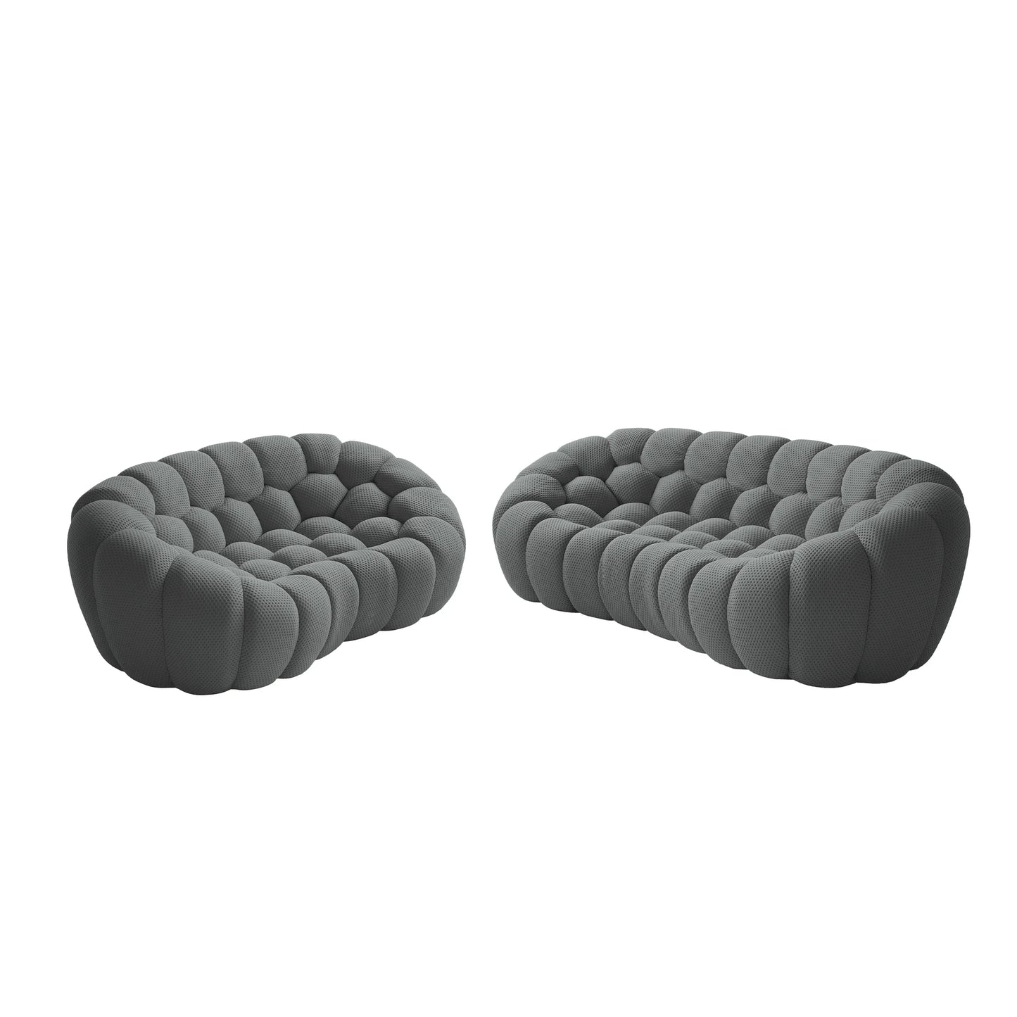 Sofás Essential Arc Boneless | Seccionales de 2 piezas en forma de L, 5 plazas, de tejido de punto 3D, color gris