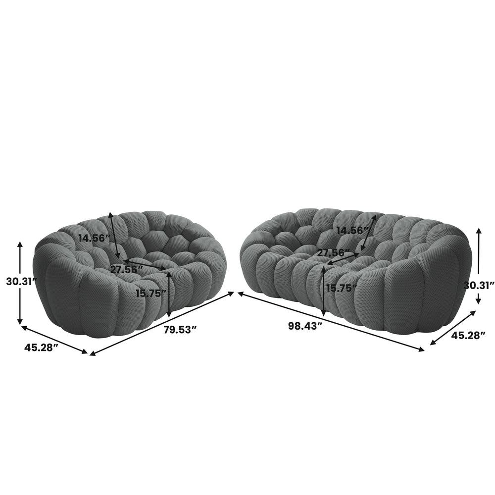 Sofás Essential Arc Boneless | Seccionales de 2 piezas en forma de L, 5 plazas, de tejido de punto 3D, color gris