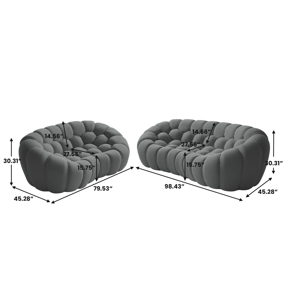 Essential 5-Seater grey 3D-Knitted Fabric V-Shaped Sectionals | 2-Piece, 3D-Knitted Fabric, Large Space