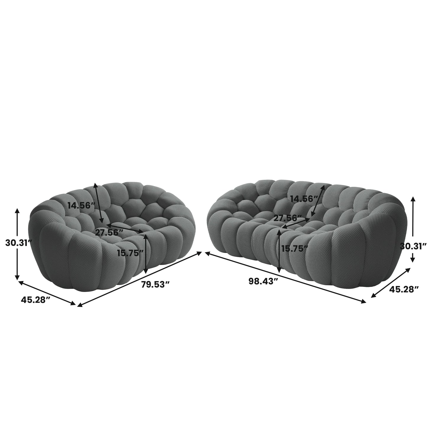 Sofás Essential Arc Boneless | Seccionales de 2 piezas en forma de L, 5 plazas, de tejido de punto 3D, color gris