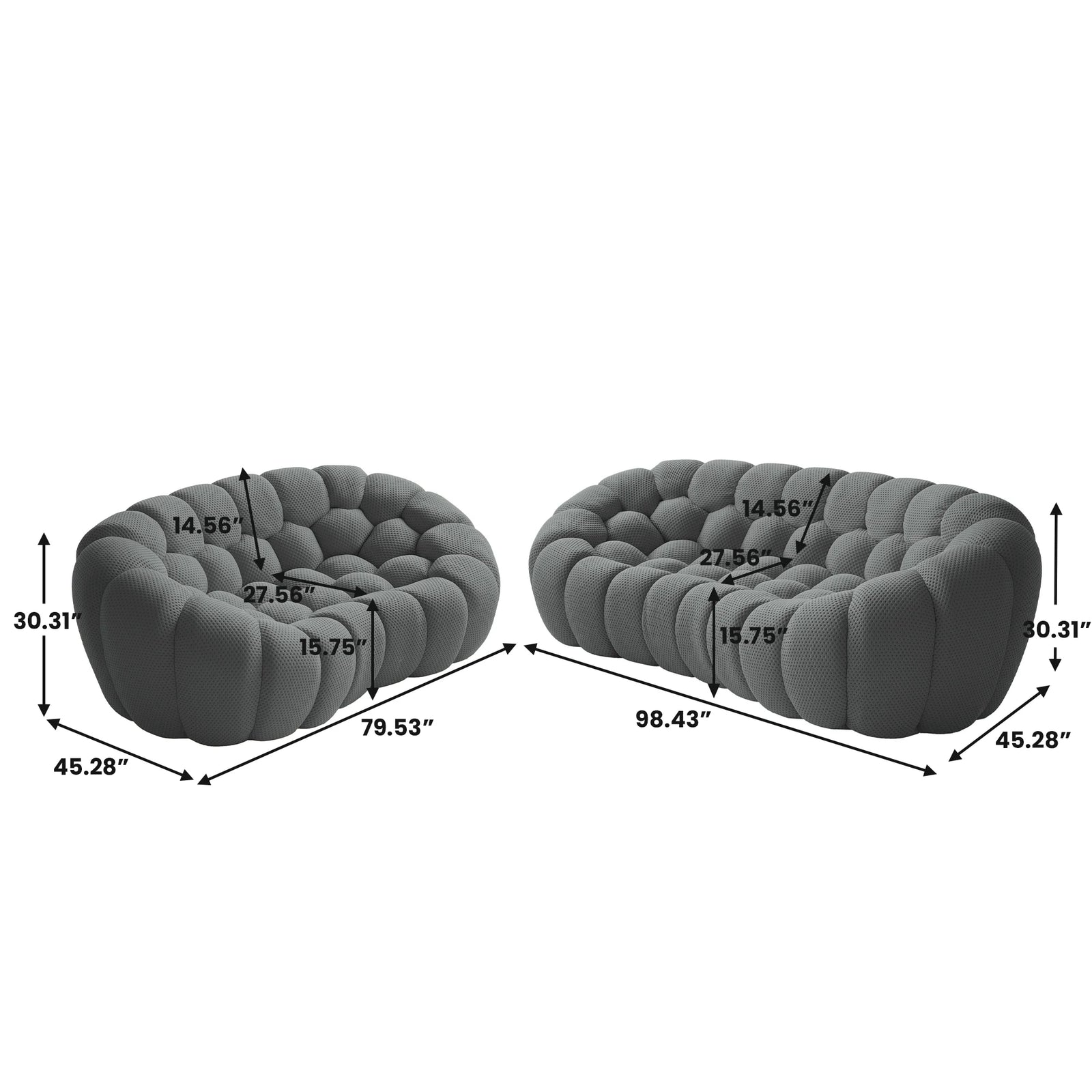 Essential 5-Seater grey 3D-Knitted Fabric V-Shaped Sectionals | 2-Piece, 3D-Knitted Fabric, Large Space