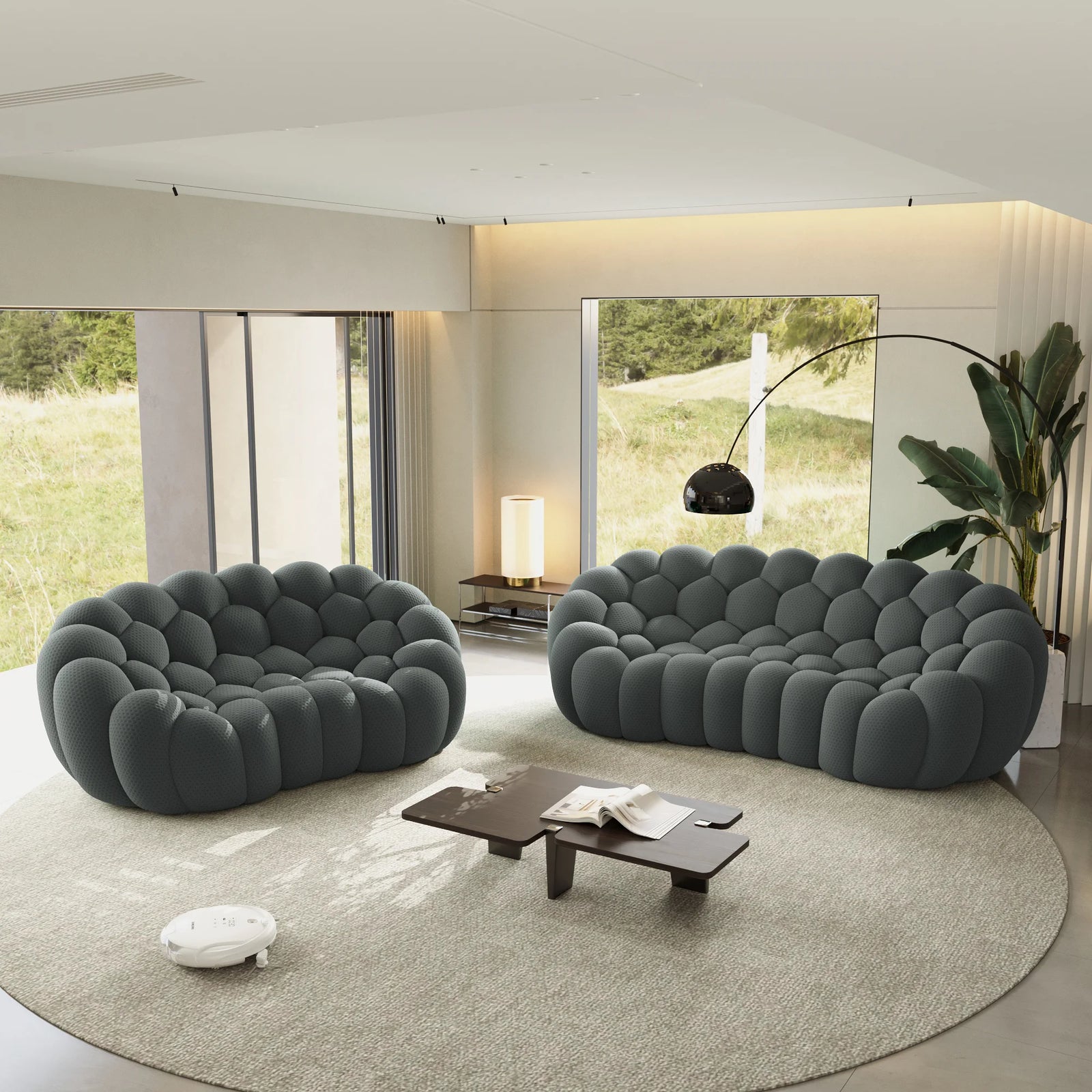 Essential 5-Seater grey 3D-Knitted Fabric V-Shaped Sectionals | 2-Piece, 3D-Knitted Fabric, Large Space