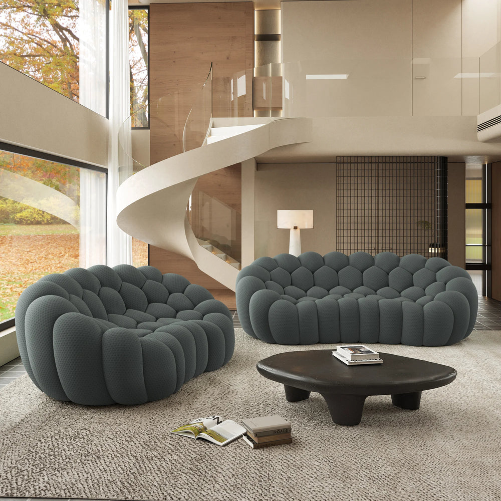 Sofás Essential Arc Boneless | Seccionales de 2 piezas en forma de L, 5 plazas, de tejido de punto 3D, color gris