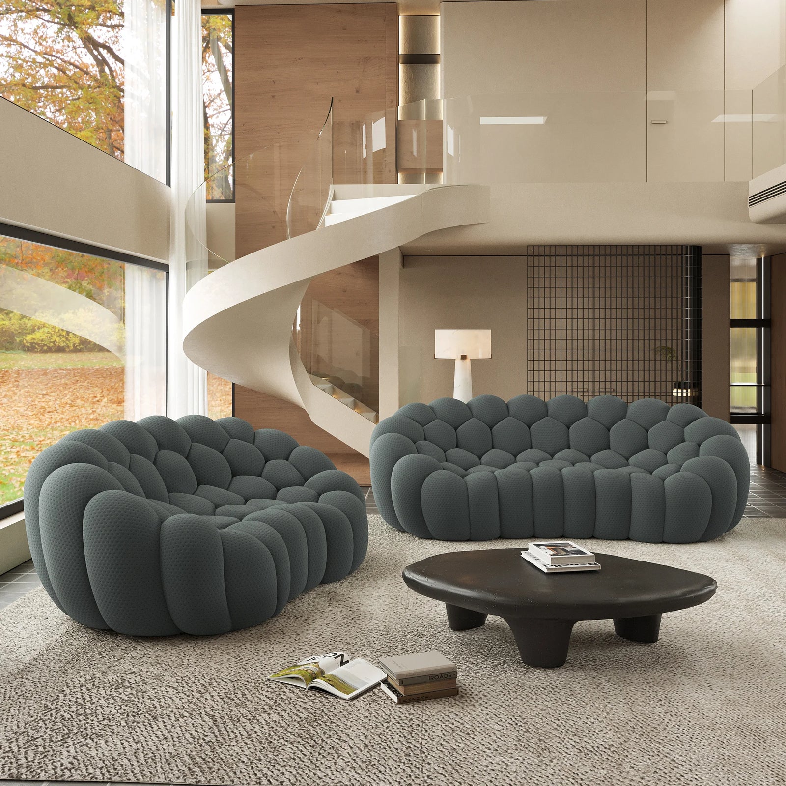 Essential 5-Seater grey 3D-Knitted Fabric V-Shaped Sectionals | 2-Piece, 3D-Knitted Fabric, Large Space